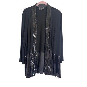 Slinky Brand Edgy Sequin Cardigan M Black Neutral Minimalist Preppy Metallic